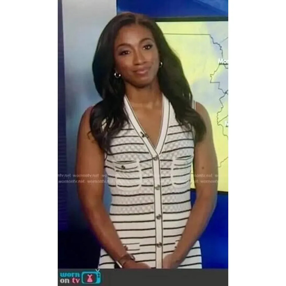 Sandro Molina White Striped Sleeveless Buttoned V Neck Knit Midi Dress Sz 36 - Picture 5 of 16